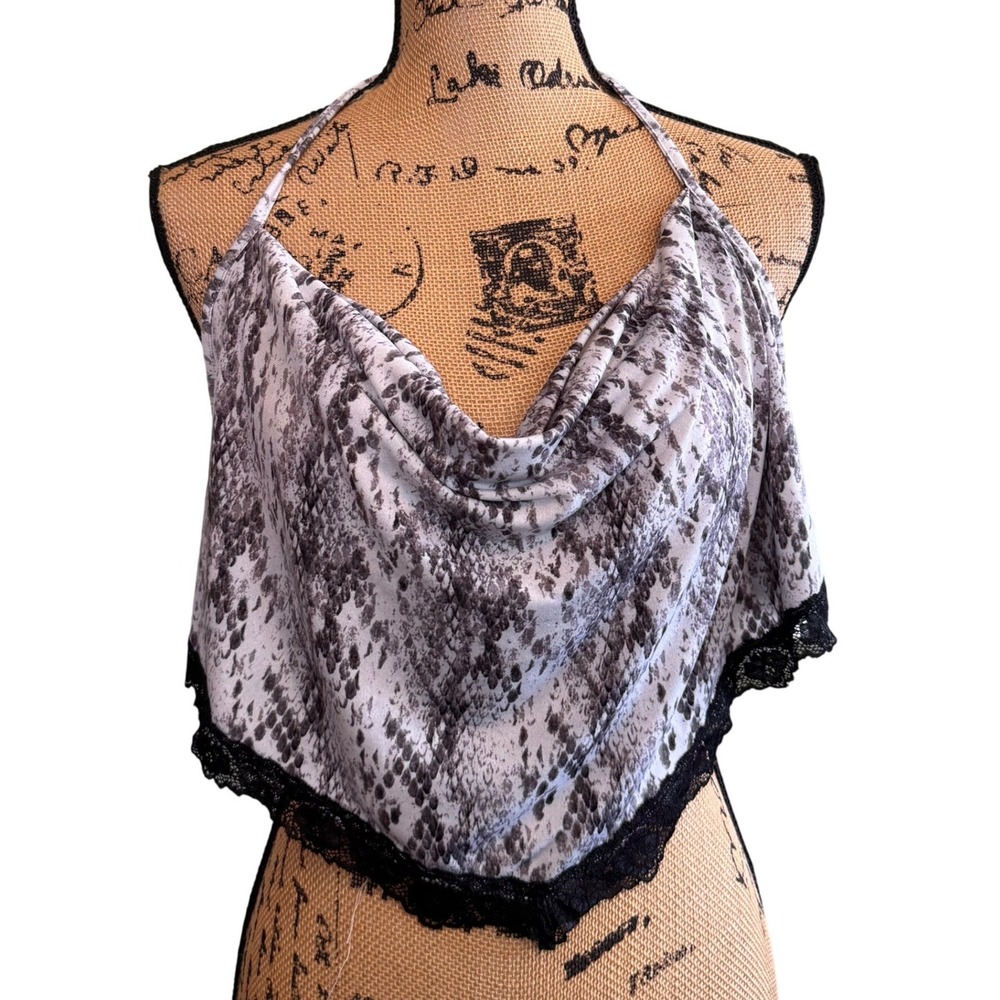 NWT Forever 21 Womens Snake Print Y2K Boho Indie Coquette Halter Top Gray Small